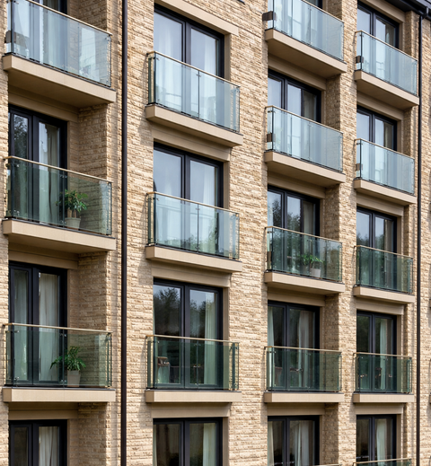 Commercial grade glass Juliet balcony on apartment building