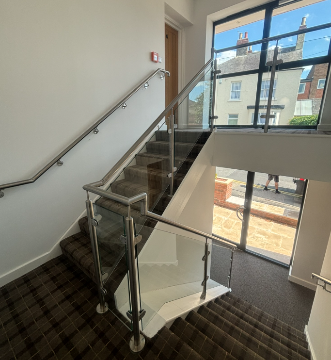 Bespoke commercial glass and steel staircase