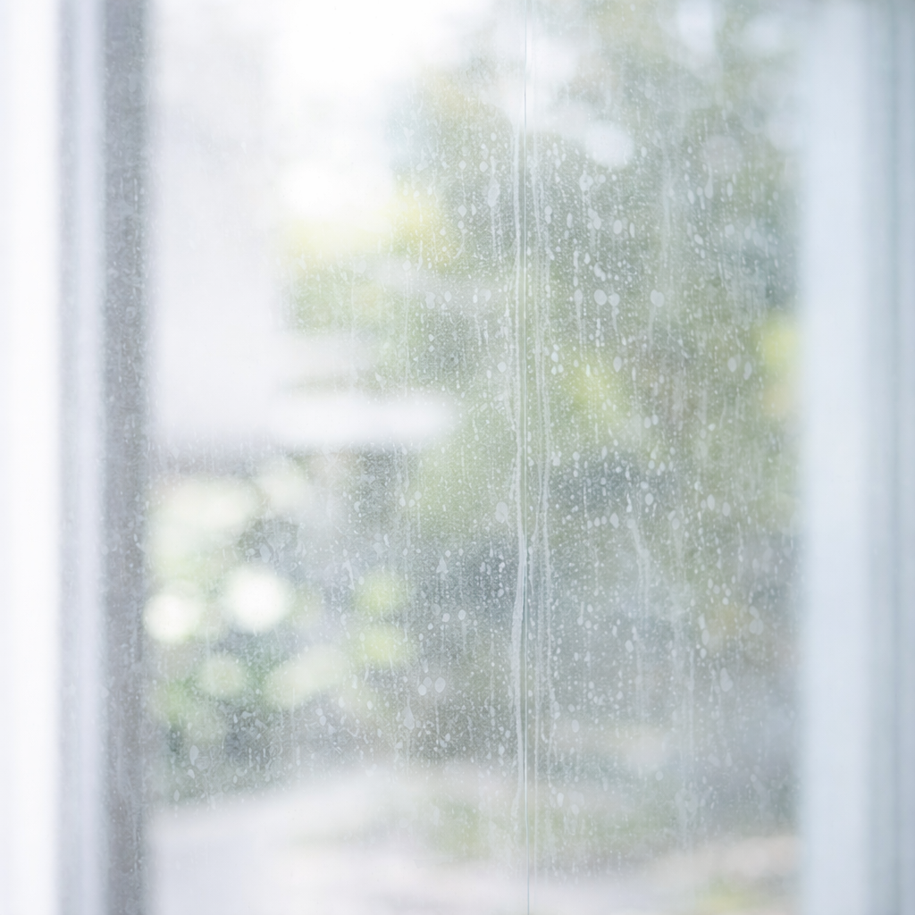 Hard water marks on glass balustrade panel