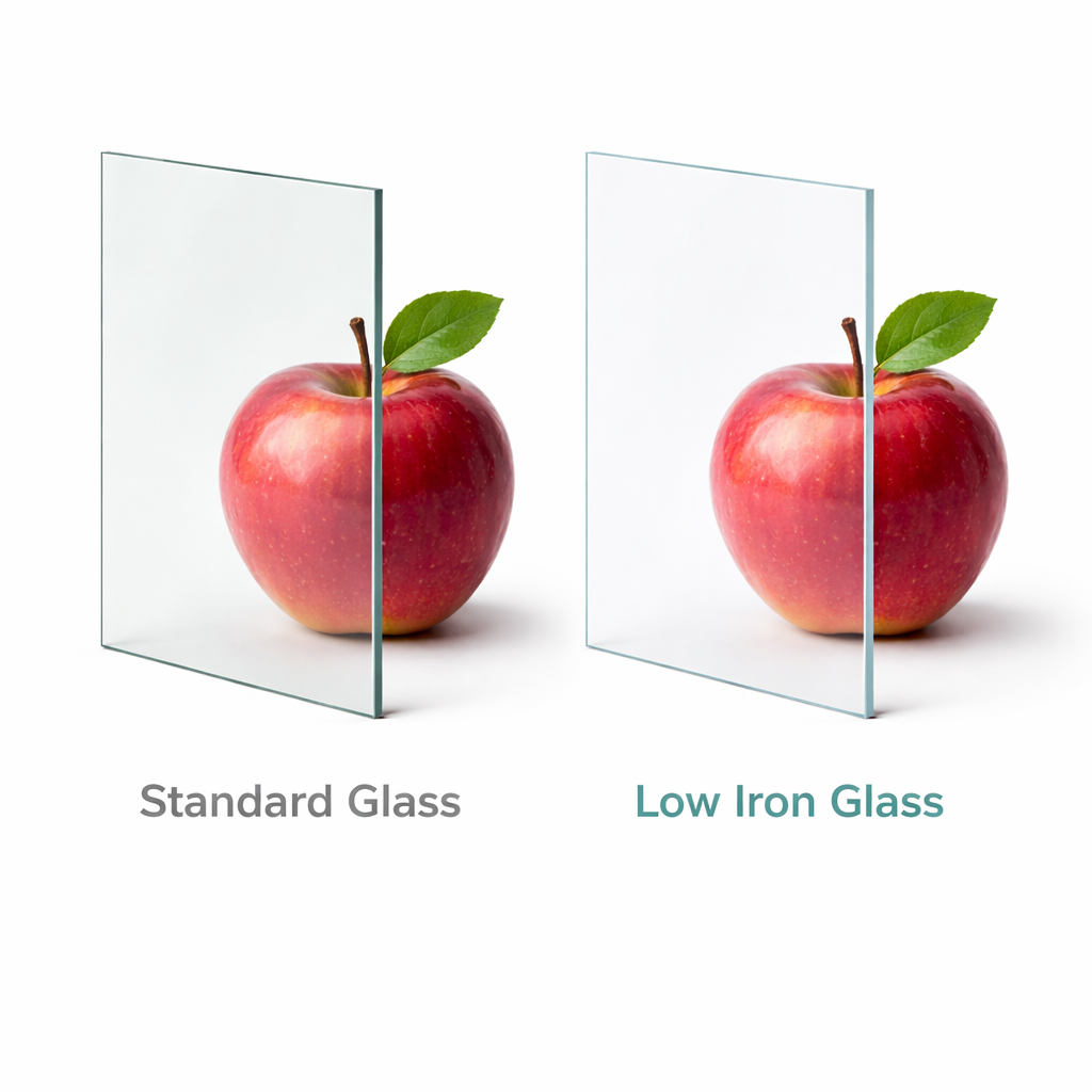 Low iron glass panel — crystal clear with no green tint