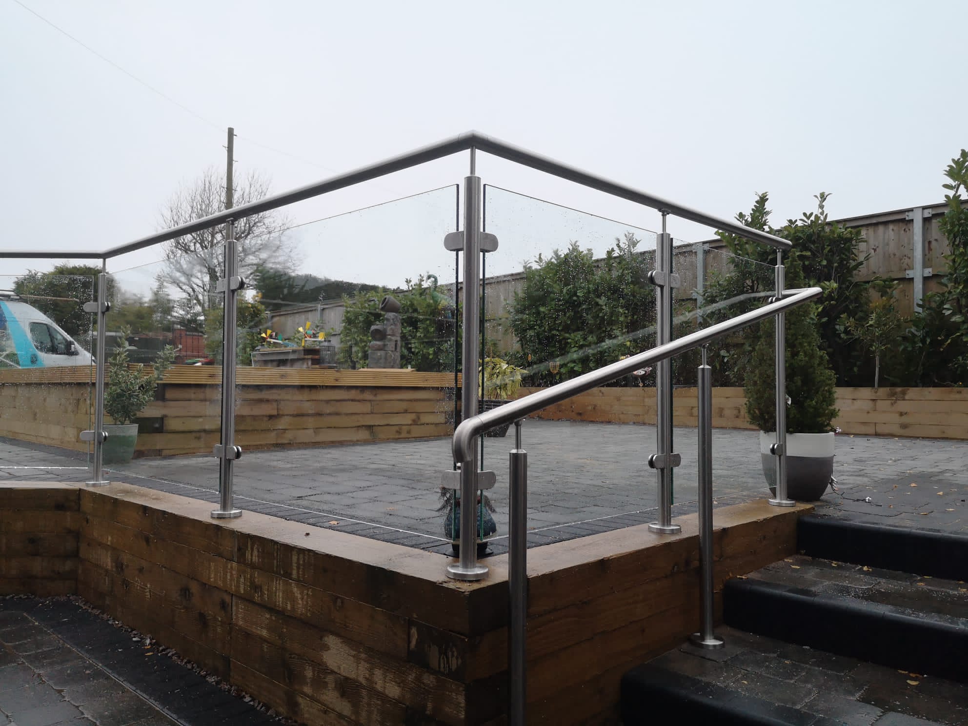 Glass balustrade installed on timber decking