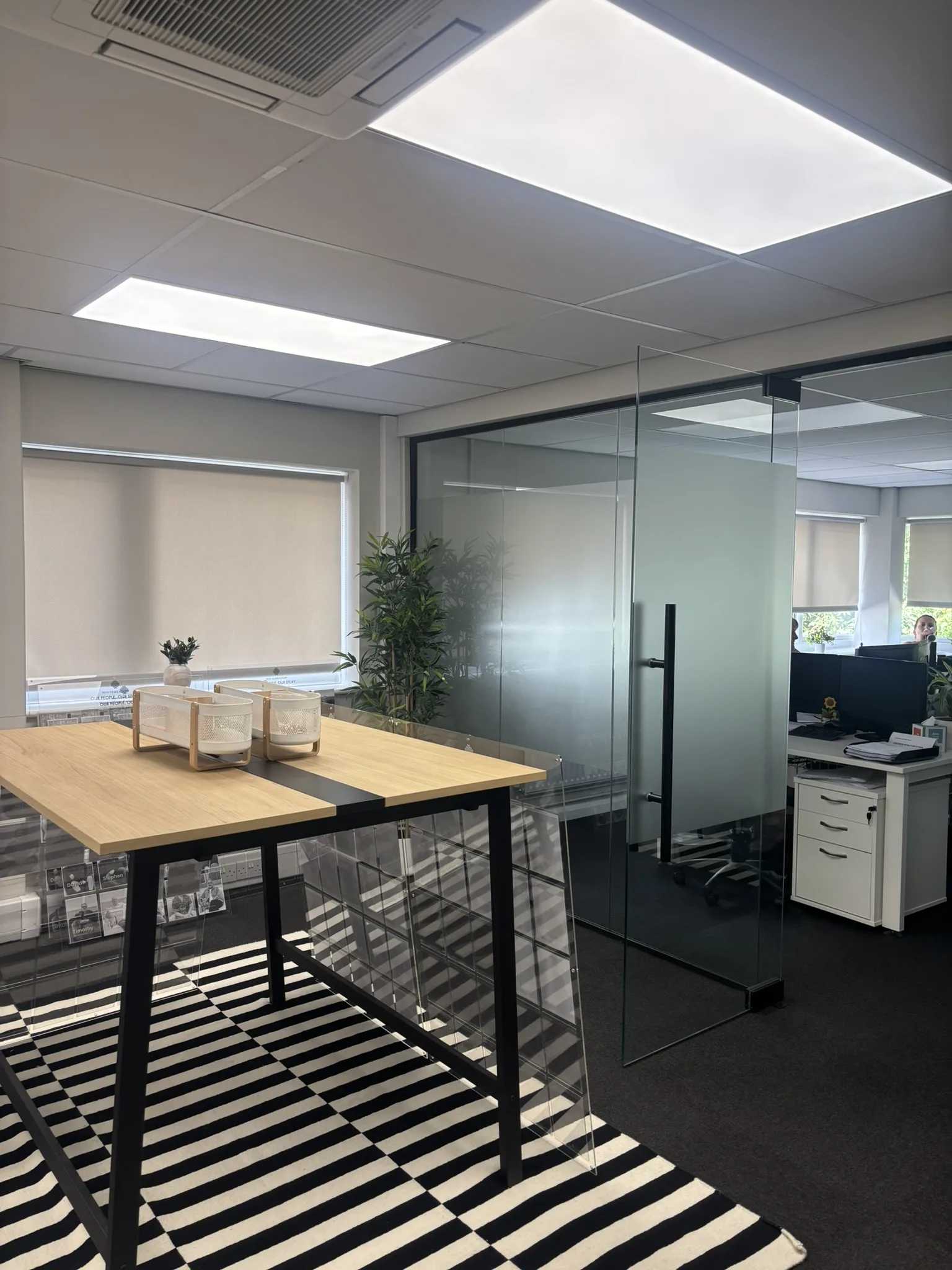 System Bespoke black framed glass partitioning installed to create three private office spaces